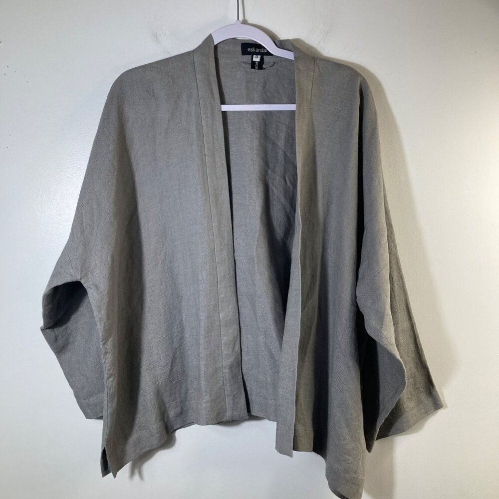 Womens Eskandar Open Linen Jacket Heavy Weight Lagenlook Gray Esk 0‎ US 6/8